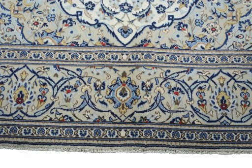 Full view of 2000s Kashan rug from Iran / Persia, 301 × 195 cm in Beige tones