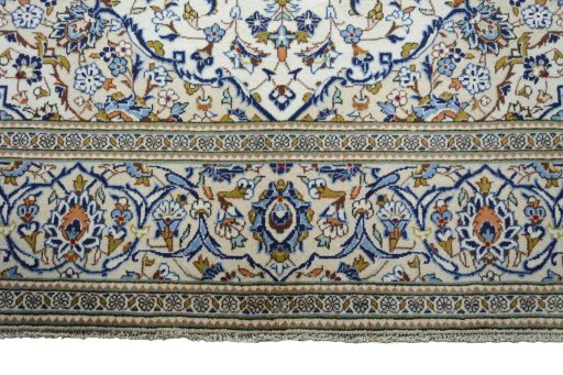 Full view of 2000s Kashan rug from Iran / Persia, 298 × 196 cm in Beige tones