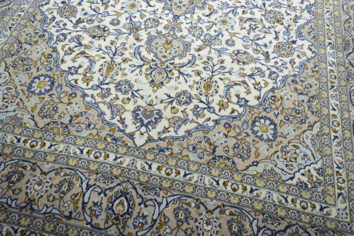 Close-up detail of 2000s Kashan rug from Iran / Persia showing Wool weave