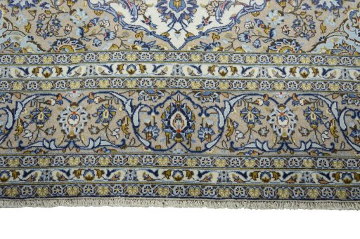 Full view of 2000s Kashan rug from Iran / Persia, 350 × 244 cm in Beige tones
