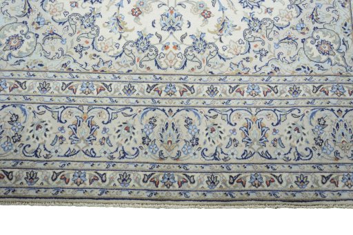 Full view of New Kashan rug from Iran / Persia, 356 × 243 cm in Beige tones
