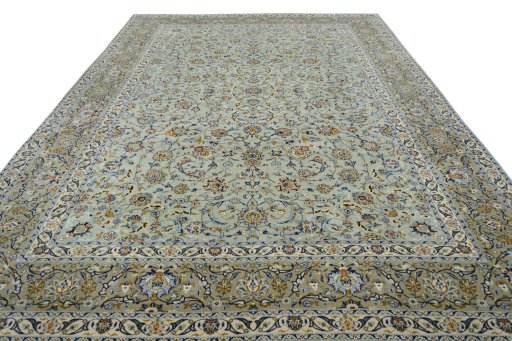 Surface texture of 2000s Kashan rug with natural Wool and intricate pattern