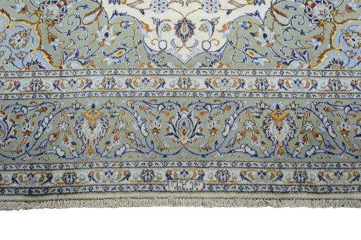 Full view of 2000s Kashan rug from Iran / Persia, 343 × 243 cm in Beige tones