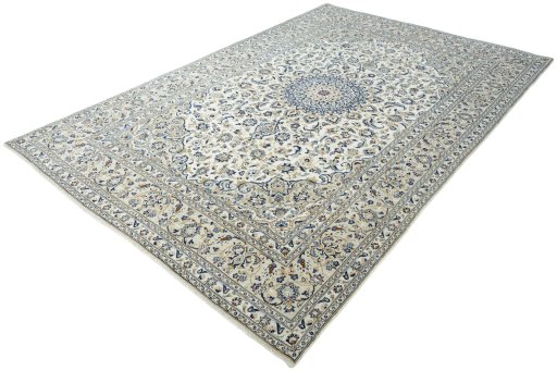 Corner detail of New Kashan rug showing border pattern and Wool pile