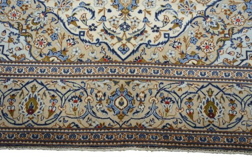 Full view of New Kashan rug from Iran / Persia, 291 × 200 cm in Beige tones