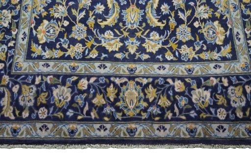 Full view of 2000s Kashan rug from Iran / Persia, 248 × 138 cm in Blue tones