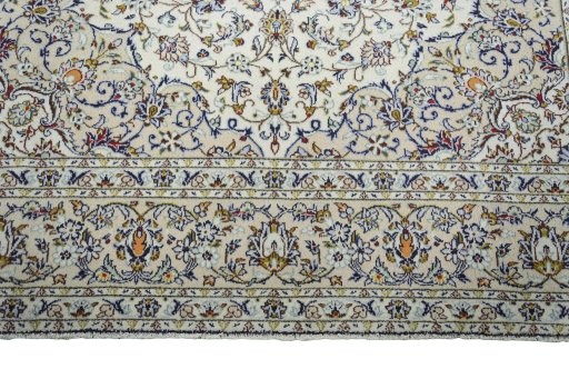 Full view of 2000s Kashan rug from Iran / Persia, 332 × 240 cm in Beige tones