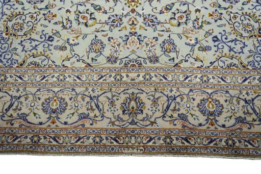Full view of 2000s Kashan rug from Iran / Persia, 405 × 303 cm in Blue tones