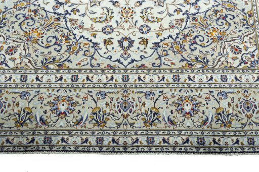 Full view of 2000s Kashan rug from Iran / Persia, 340 × 240 cm in Green tones