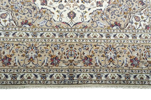 Full view of 2000s Kashan rug from Iran / Persia, 357 × 245 cm in Beige tones