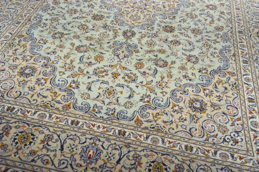 Close-up detail of 2000s Kashan rug from Iran / Persia showing Wool weave
