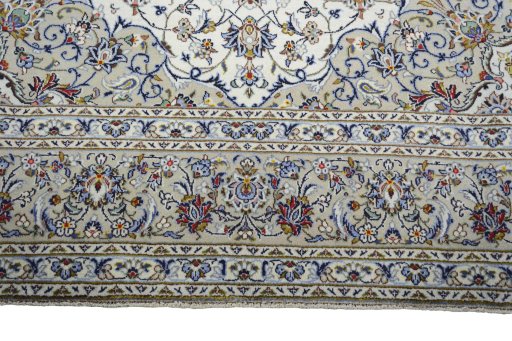 Full view of 2000s Kashan rug from Iran / Persia, 345 × 248 cm in Beige tones
