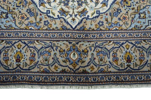 Full view of 2000s Kashan rug from Iran / Persia, 300 × 191 cm in Beige tones