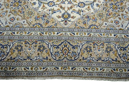 Full view of 2000s Kashan rug from Iran / Persia, 361 × 251 cm in Beige tones
