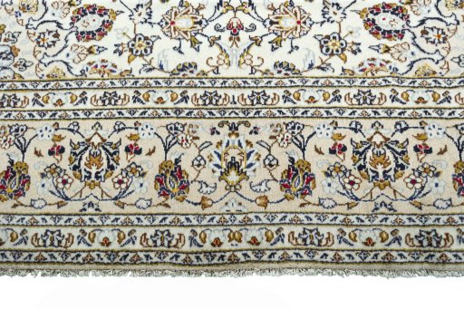 Full view of 2000s Kashan rug from Iran / Persia, 357 × 247 cm in Beige tones