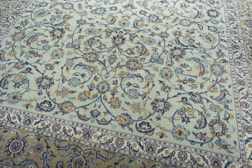 Close-up detail of 2000s Kashan rug from Iran / Persia showing Wool weave