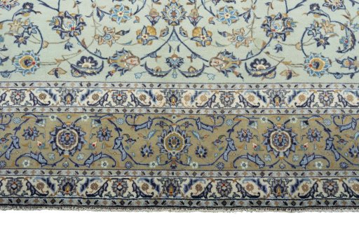 Full view of 2000s Kashan rug from Iran / Persia, 377 × 270 cm in Green tones