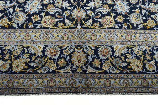 Full view of 2000s Kashan rug from Iran / Persia, 421 × 308 cm in Blue tones