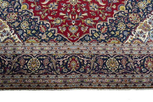 Full view of New Kashan rug from Iran / Persia, 365 × 245 cm in Red tones