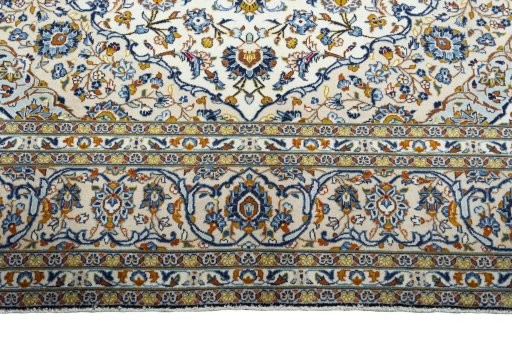 Full view of 2000s Kashan rug from Iran / Persia, 361 × 244 cm in Beige tones