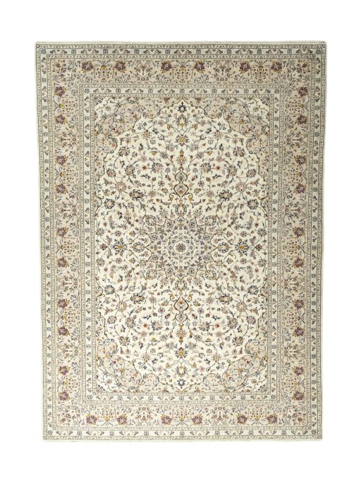 Full view of 2000s Kashan rug from Iran / Persia, 346 × 248 cm in Beige tones