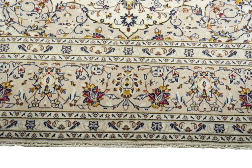 Full view of 2000s Kashan rug from Iran / Persia, 346 × 248 cm in Beige tones