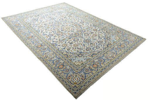 Close-up detail of 2000s Kashan rug from Iran / Persia showing Wool weave