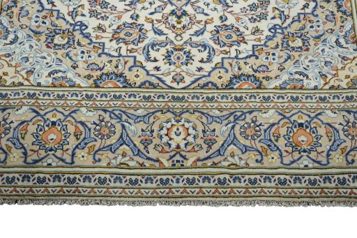 Full view of 2000s Kashan rug from Iran / Persia, 341 × 241 cm in Beige tones