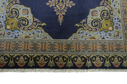 Full view of 2000s Kashan rug from Iran / Persia, 217 × 137 cm in Blue tones