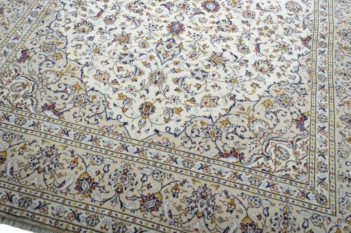 Close-up detail of 2000s Kashan rug from Iran / Persia showing Wool weave