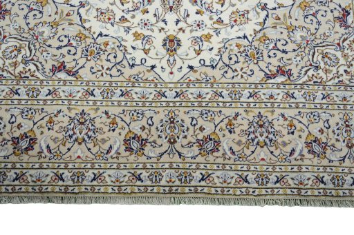 Full view of 2000s Kashan rug from Iran / Persia, 351 × 241 cm in Beige tones