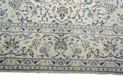Full view of 2000s Kashan rug from Iran / Persia, 348 × 245 cm in Beige tones