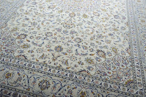 Close-up detail of 2000s Kashan rug from Iran / Persia showing Wool weave