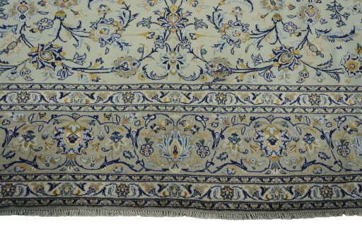 Full view of 2000s Kashan rug from Iran / Persia, 376 × 273 cm in Green tones