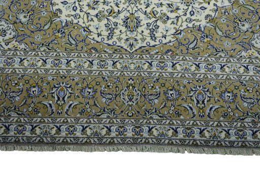 Full view of 2000s Kashan rug from Iran / Persia, 395 × 295 cm in Beige tones