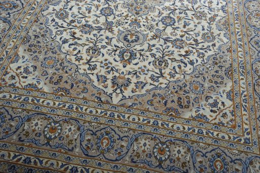 Close-up detail of 2000s Kashan rug from Iran / Persia showing Wool weave