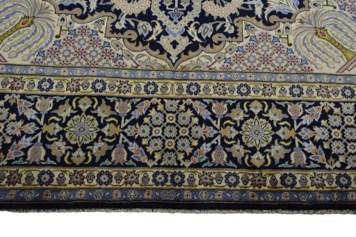 Full view of 2000s Kashan rug from Iran / Persia, 410 × 287 cm in Blue tones