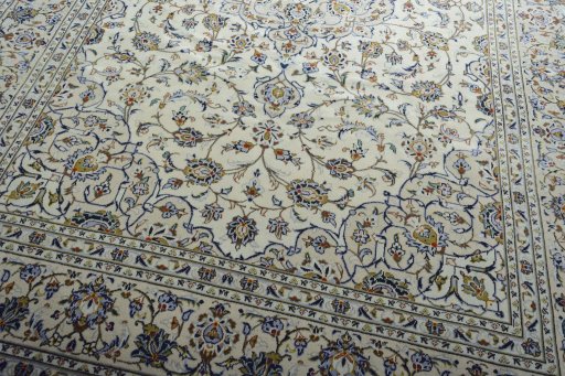 Close-up detail of 2000s Kashan rug from Iran / Persia showing Wool weave