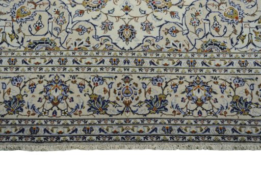 Full view of 2000s Kashan rug from Iran / Persia, 345 × 243 cm in Beige tones