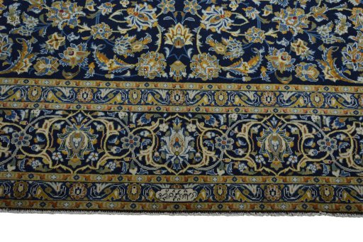 Full view of 2000s Kashan rug from Iran / Persia, 385 × 277 cm in Blue tones