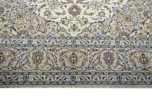 Full view of 2000s Kashan rug from Iran / Persia, 354 × 250 cm in Beige tones