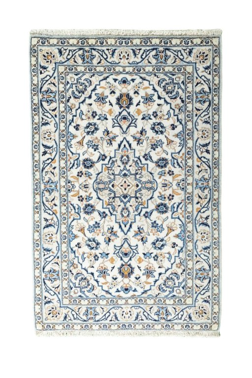 Full view of New Kashan rug from Iran / Persia, 154 × 100 cm in Beige tones