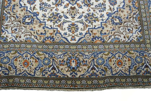 Full view of 2000s Kashan rug from Iran / Persia, 294 × 198 cm in Beige tones