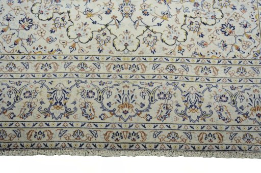 Full view of 2000s Kashan rug from Iran / Persia, 345 × 242 cm in Beige tones