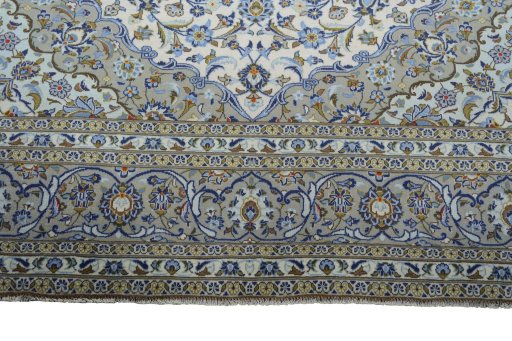 Full view of 2000s Kashan rug from Iran / Persia, 347 × 255 cm in Beige tones