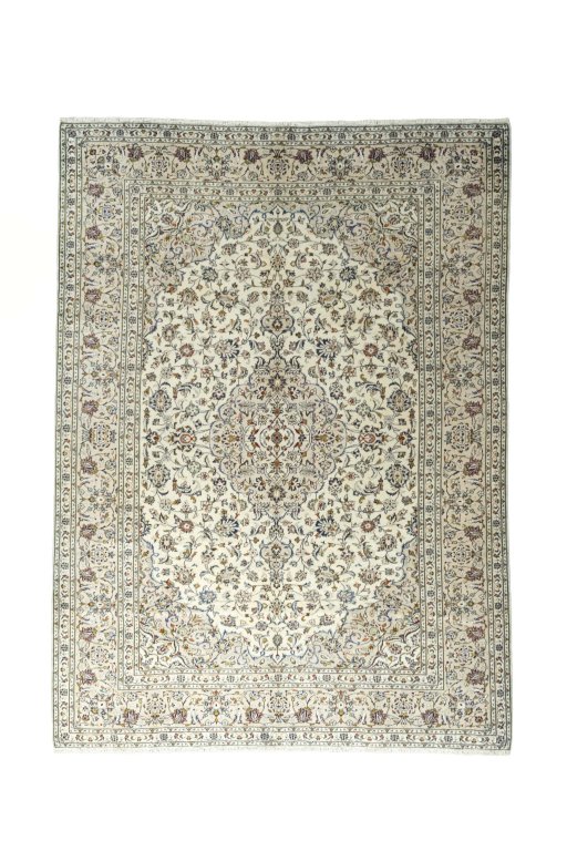 Full view of 2000s Kashan rug from Iran / Persia, 335 × 245 cm in Beige tones