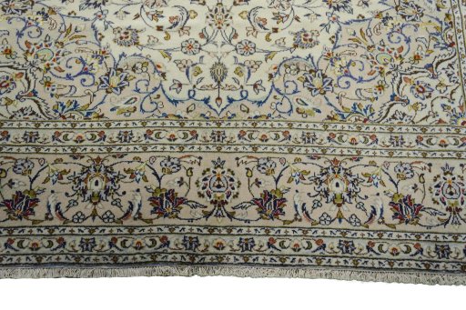 Full view of 2000s Kashan rug from Iran / Persia, 335 × 245 cm in Beige tones