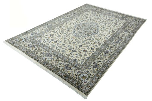 Corner detail of New Kashan rug showing border pattern and Cork pile