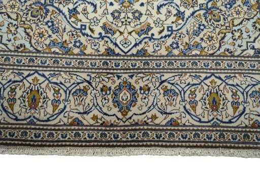 Full view of 2000s Kashan rug from Iran / Persia, 293 × 196 cm in Beige tones