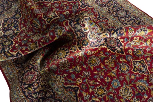Surface texture of 2000s Kashan rug with natural Cork and intricate pattern
